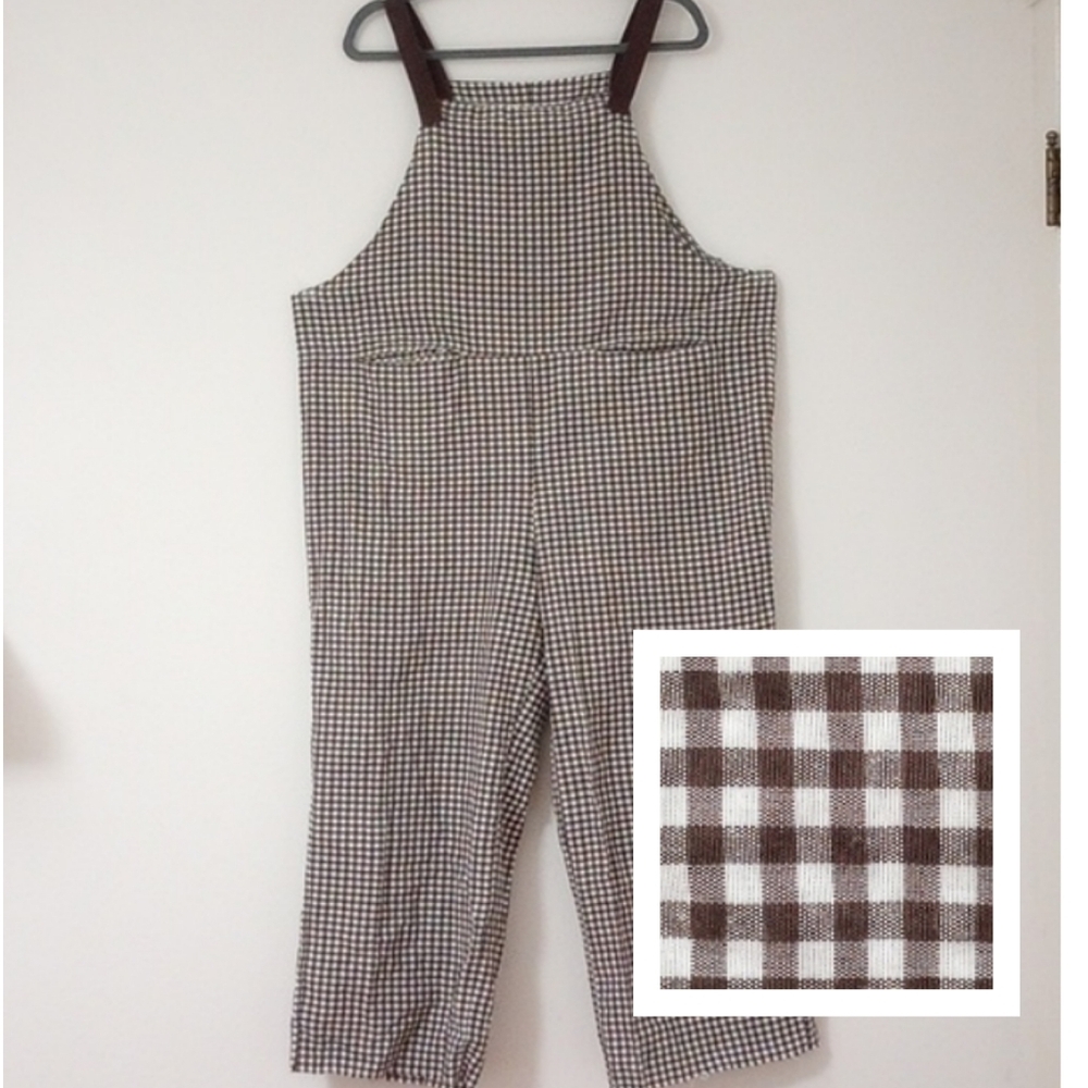 Overalls - Gingham Checkered (Brown & White) - Wide Leg